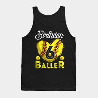 Kids Birthday Baller 6 Years Old Softball 6Th Bday Kid Boys Tank Top
